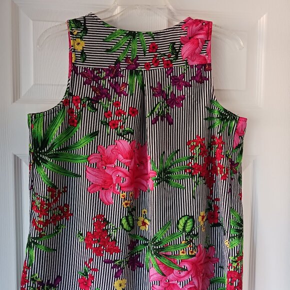 Gabi & Sam Women's Sleeveless Top 1/4 Zip Size Medium Stipes Floral Light - Picture 2 of 10